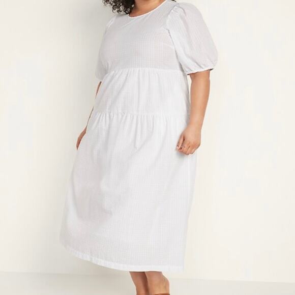 Old Navy Dresses & Skirts - Old Navy Women's Tiered Puff Sleeve Midi Dress XXL White Pockets